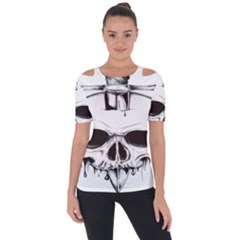 Skull Knife Euclidean Vector Skull Sword Inserted Shoulder Cut Out Short Sleeve Top by Sudhe