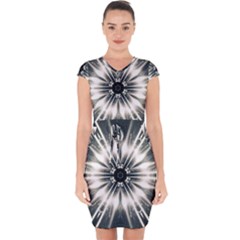 Abstract Fractal Pattern Lines Capsleeve Drawstring Dress  by Pakrebo