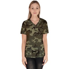 Camo Dark Green Women s V-neck Scrub Top by retrotoomoderndesigns