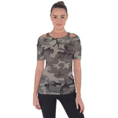 Camo Grey Shoulder Cut Out Short Sleeve Top by retrotoomoderndesigns