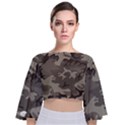 Camo Grey Tie Back Butterfly Sleeve Chiffon Top View1