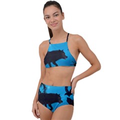 Awesome Black Wolf With Crow And Spider High Waist Tankini Set by FantasyWorld7