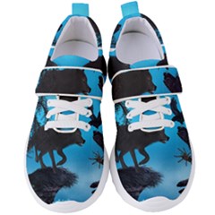 Awesome Black Wolf With Crow And Spider Women s Velcro Strap Shoes by FantasyWorld7