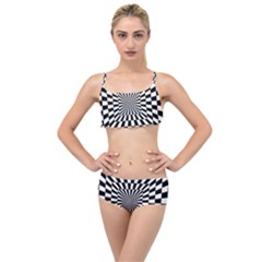 Optical Illusion Chessboard Tunnel Layered Top Bikini Set by Pakrebo