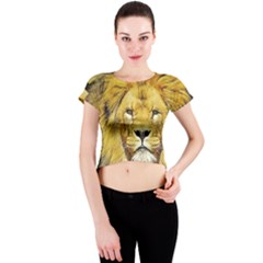 Lion Lioness Wildlife Hunter Crew Neck Crop Top by Pakrebo