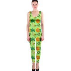 Holiday Tropical Smiley Face Palm One Piece Catsuit by Pakrebo