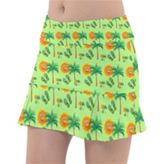 Holiday Tropical Smiley Face Palm Tennis Skirt by Pakrebo