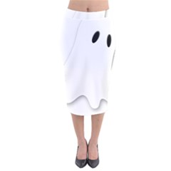 Ghost Boo Halloween Spooky Haunted Velvet Midi Pencil Skirt by Sudhe