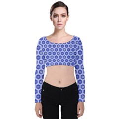 Hexagonal Pattern Unidirectional Blue Velvet Long Sleeve Crop Top by Mariart