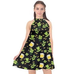 St Patricks Day Pattern Halter Neckline Chiffon Dress  by Valentinaart