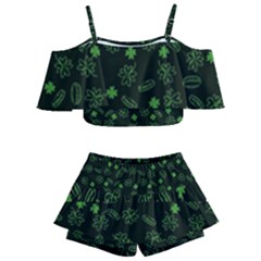 St Patricks Day Pattern Kids  Off Shoulder Skirt Bikini by Valentinaart