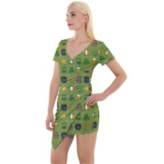 St Patricks Day Pattern Short Sleeve Asymmetric Mini Dress by Valentinaart