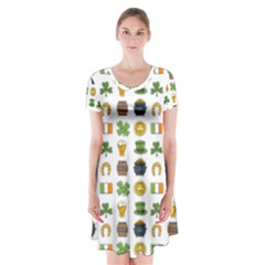 St Patricks Day Pattern Short Sleeve V-neck Flare Dress by Valentinaart