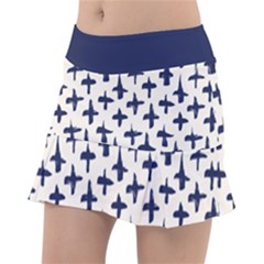 Pattern Ink Blue Navy Crosses Grunge Flesh And Navy Pattern Ink Crosses Grunge Flesh Beige Background Tennis Skirt by genx