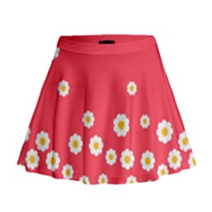 Flowers White Daisies Pattern Red Background Flowers White Daisies Pattern Red Bottom Mini Flare Skirt by genx