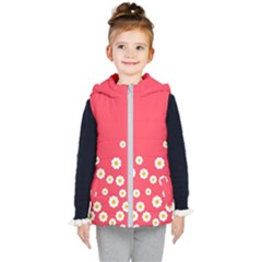 Flowers White Daisies Pattern Red Background Flowers White Daisies Pattern Red Bottom Kids  Hooded Puffer Vest by genx