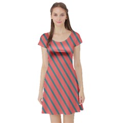 Living Coral Diagonal Stripes Short Sleeve Skater Dress by LoolyElzayat