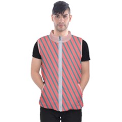 Living Coral Diagonal Stripes Men s Puffer Vest by LoolyElzayat