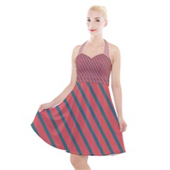 Living Coral Diagonal Stripes Halter Party Swing Dress  by LoolyElzayat