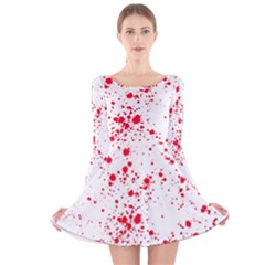 Red And White Splatter Abstract Print Long Sleeve Velvet Skater Dress by dflcprintsclothing