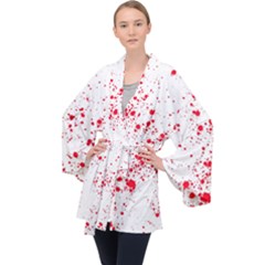 Red And White Splatter Abstract Print Velvet Kimono Robe by dflcprintsclothing