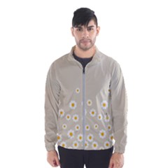 White Daisies Flower Pattern On Vintage Pastel Beige Background Retro Style Men s Windbreaker by genx