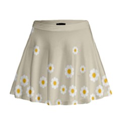 White Daisies Flower Pattern On Vintage Pastel Beige Background Retro Style Mini Flare Skirt by genx