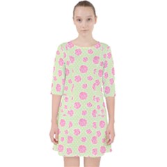 Roses Flowers Pink And Pastel Lime Green Pattern With Retro Dots Pocket Dress by genx