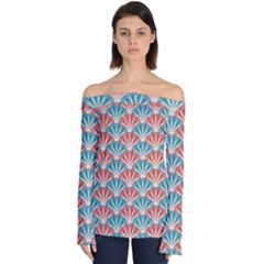 Seamless Patter Peacock Feathers Off Shoulder Long Sleeve Top by Pakrebo