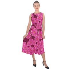 Cherry Blossoms Floral Design Midi Tie-back Chiffon Dress by Pakrebo