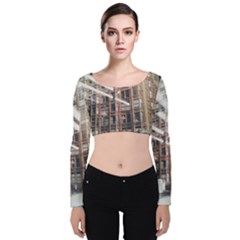 Chicago L Morning Commute Velvet Long Sleeve Crop Top by Riverwoman