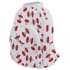Red Apple Core Funny Retro Pattern Half On White Background Rounded Multi Pocket Backpack by genx