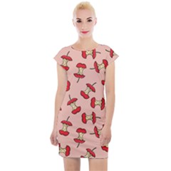 Red Apple Core Funny Retro Pattern Half Eaten On Pastel Orange Background Cap Sleeve Bodycon Dress by genx