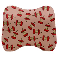 Red Apple Core Funny Retro Pattern Half Eaten On Pastel Orange Background Velour Head Support Cushion by genx