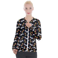 Lamb Pattern Black Casual Zip Up Jacket by snowwhitegirl