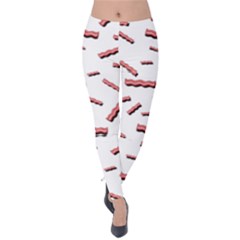 Funny Bacon Slices Pattern Infidel Red Meat Velvet Leggings by genx