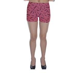 Funny Bacon Slices Pattern Infidel Vintage Red Meat Background  Skinny Shorts by genx