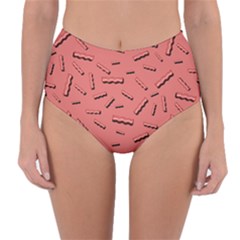 Funny Bacon Slices Pattern Infidel Vintage Red Meat Background  Reversible High-waist Bikini Bottoms by genx