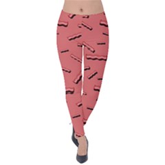 Funny Bacon Slices Pattern Infidel Vintage Red Meat Background  Velvet Leggings by genx