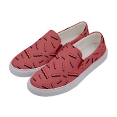 Funny Bacon Slices Pattern Infidel Vintage Red Meat Background  Women s Canvas Slip Ons by genx