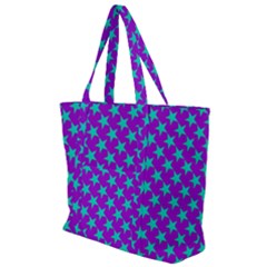 Turquoise Stars Pattern On Purple Zip Up Canvas Bag by BrightVibesDesign