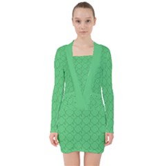 Clover Quatrefoil Pattern V-neck Bodycon Long Sleeve Dress by emilyzragz