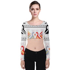 Bulgarian Folk Art Folk Art Velvet Long Sleeve Crop Top by Pakrebo