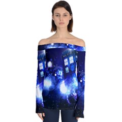 Tardis Background Space Off Shoulder Long Sleeve Top by Sudhe