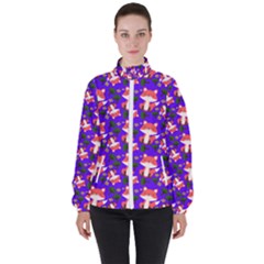 Fox And Trees Pattern Blue Women s High Neck Windbreaker by snowwhitegirl