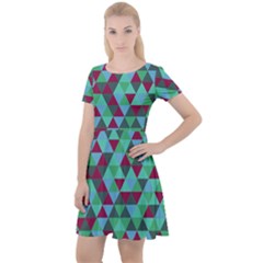 Retro Teal Green Geometric Pattern Cap Sleeve Velour Dress  by snowwhitegirl