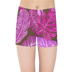 Tropical Pink Leaves Kids  Sports Shorts by snowwhitegirl