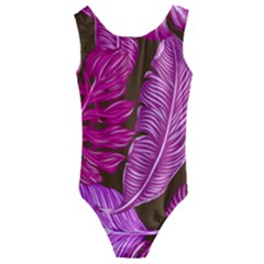 Tropical Pink Leaves Kids  Cut-out Back One Piece Swimsuit by snowwhitegirl