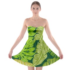 Tropical Green Leaves Strapless Bra Top Dress by snowwhitegirl