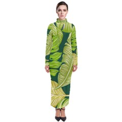 Tropical Green Leaves Turtleneck Maxi Dress by snowwhitegirl